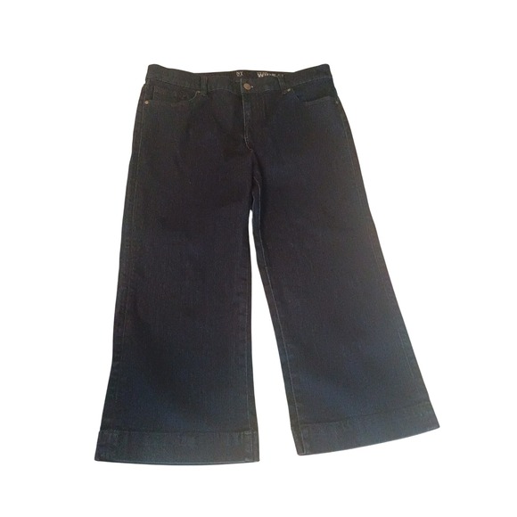 NY&C New York & Company Denim - NY&C New York & Company Wide Leg Crop Jeans Indigo Low Rise Dark Wash Denim 12